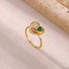 Vintage Romantic Green Stone Anillos Women Geometric Irregular Rings Stainless Steel Gold Color Waterproof Jewelry Elegant Party