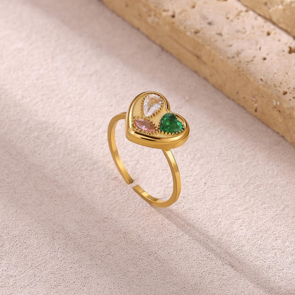 Vintage Romantic Green Stone Anillos Women Geometric Irregular Rings Stainless Steel Gold Color Waterproof Jewelry Elegant Party
