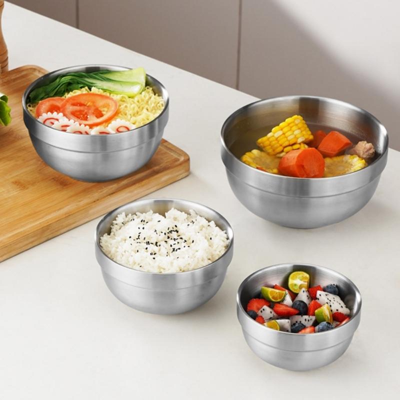 Double Layer Bowl Metal Food Serving Dishes Stainless Steel Bowl for Outdoor Use Dishwasher Safe Soup Bowl Kitchenwares
