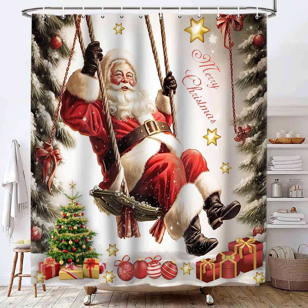 Christmas Santa Claus Shower Curtain Merry Christmas Shower Curtain Washable Fabric Shower Curtain Funny Winter Bathroom Decor