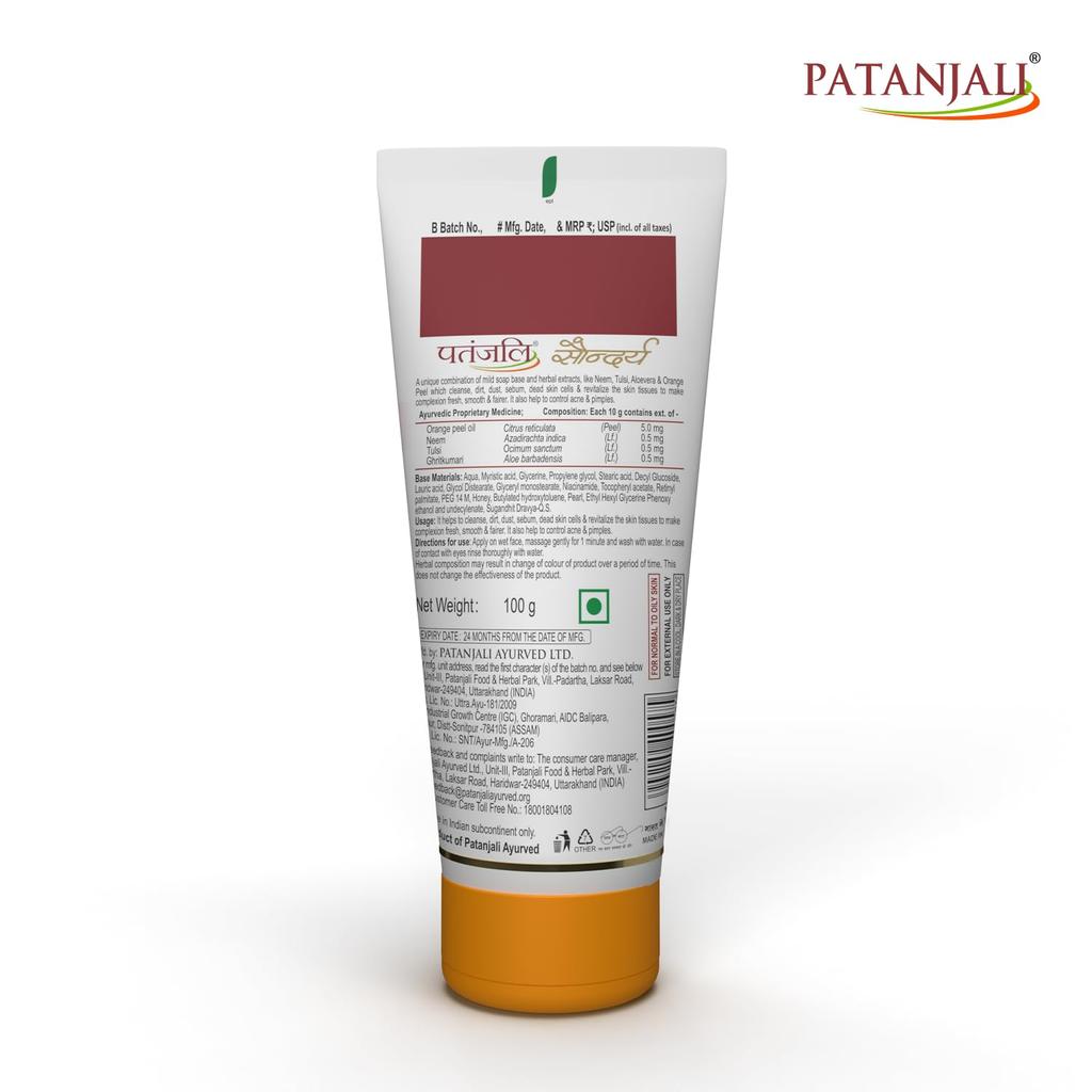 Patanjali Saundarya Face Wash 100 G Gentle Deep Cleansing Daily Use Cleanser For Fresh Nourished Smooth Skin