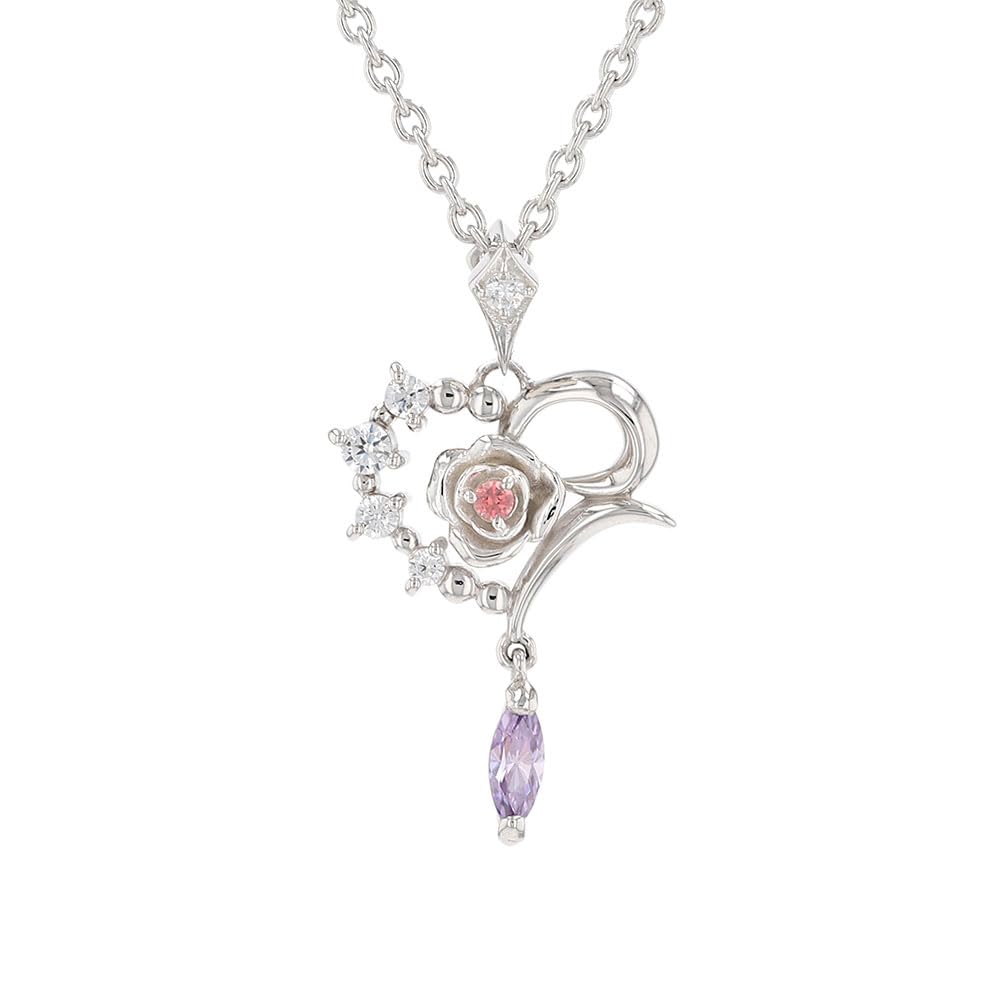 Disney Sleeping Beauty Silver Pendant with Rose and Heart Cubic Zirconia (VPCDS 20128)
