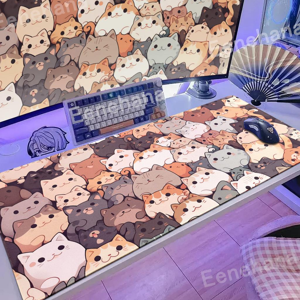 Large Kawaii Gamer Mouse Pad Cute Japanese Cat Hakimi Mouse Pad Art DeskMat Computer Gaming Accessories Carpet 900x400 Play Mats