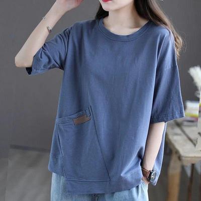 T-shirt Estiva a Maniche Corte per Mamma, Stile Coreano da Donna, Vestibilità Larga, T-shirt Retro a Manica Corta - Taglie Forti, Top Pullover Estivo