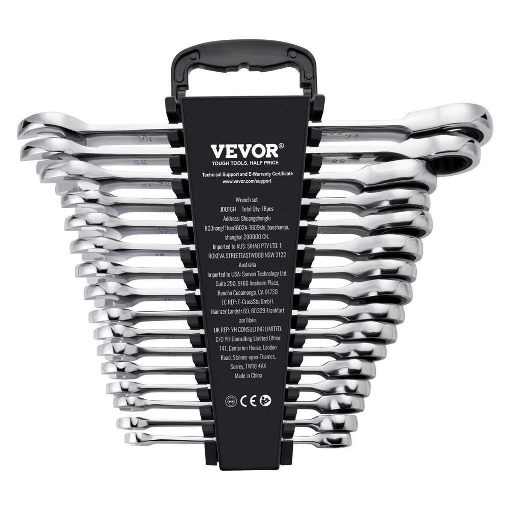Combination Wrench Set 16-Piece Metric 8 Mm To 24 Mm with Organizer Rack