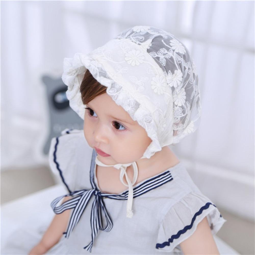 Flower Lace Ruffle Hat White Girl Sunhat Breathable Baby Lace Hat Kids