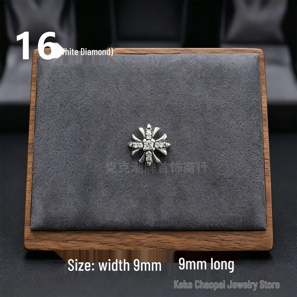 Cercei Stud Trendy Cruce Cupru Alb Argint Thai 925 cu Diamante Colorate pentru Bărbați și Femei