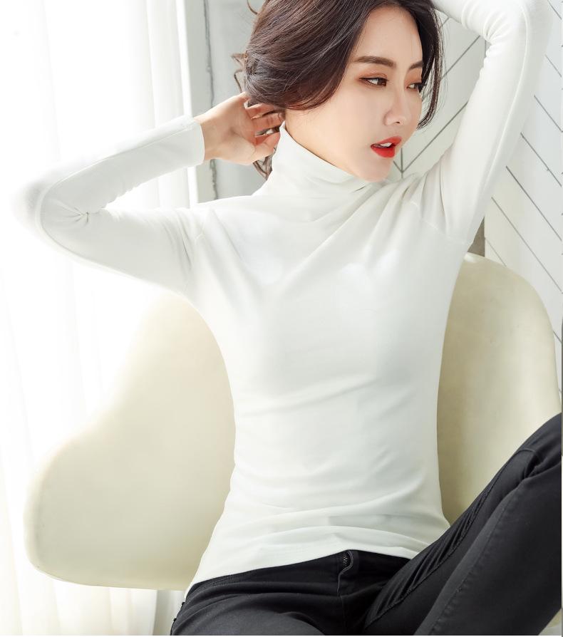 Toamnă/Iarnă 2025 Guler înalt Căptușită cu lână Damă Slim Fit Culoare uni Mânecă lungă Stil coreean Tricou la modă