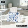 1pc Tissue Box, Nautical Sketch Sea Turtle Starfish Shells Calming Pattern, 2D Flat Printing, Polyester Fabric, Easy To Carry, Tissue Holder, for Dini