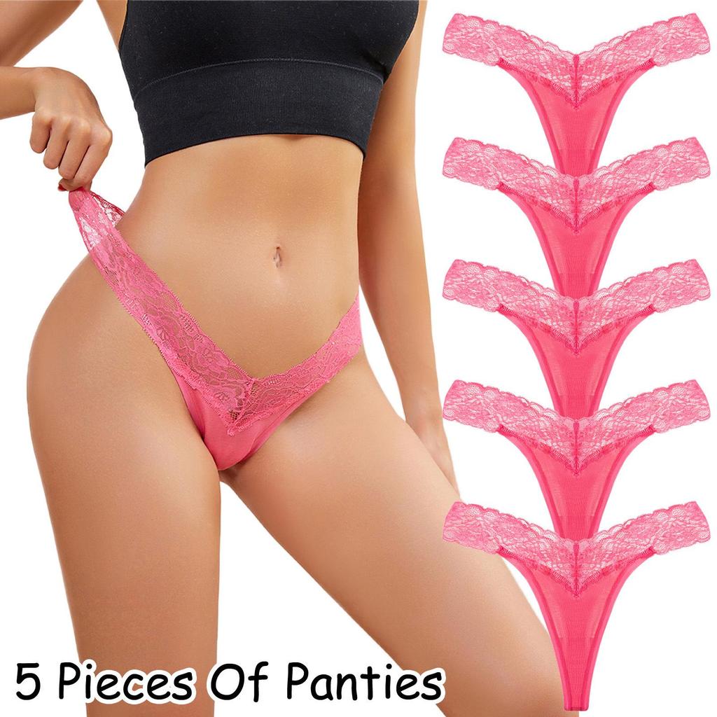 5-Piece Plus Size Women's Lace Low-Rise Thong Set