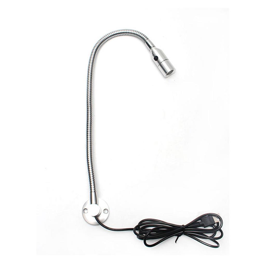 DC5V USB L40cm long gooseneck CNC Machine Light with Switch Black Silver 4000K LED Bedside Reading Lamp for Working Repairing