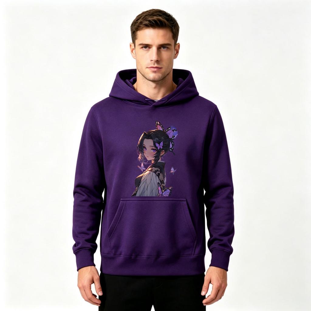 Anime Butterfly Girl Print Men Pullover Hoodie Casual Soft Long Sleeve Sweatshirt for Daily Wear