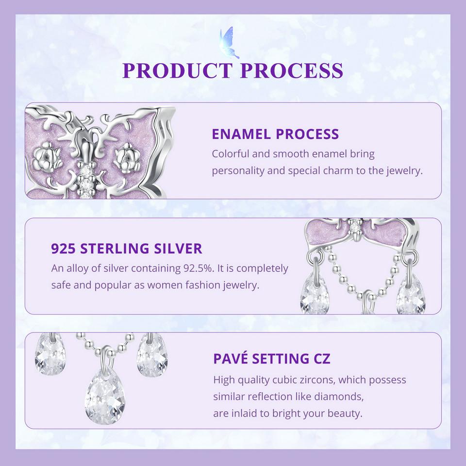 WOSTU Mystic Purple Series 925 Sterling Silver Butterfly Charms Elf Pendant Drop Zircon Moon Beads Fit DIY Bracelet Neckalce