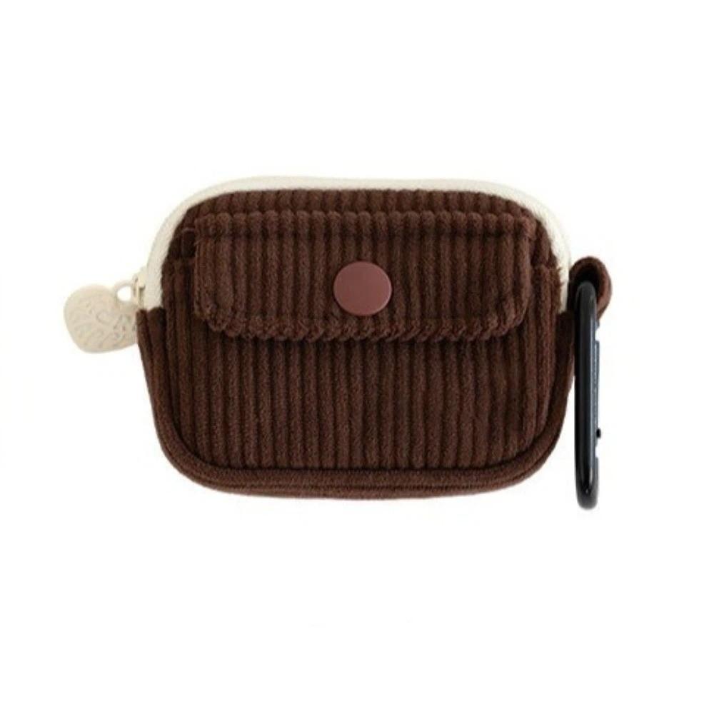 Cute Solid Color Earphone Storage Bag Multi Layer Corduroy Coin Purse Multifunctional with Zipper Storage Bag Daily Use