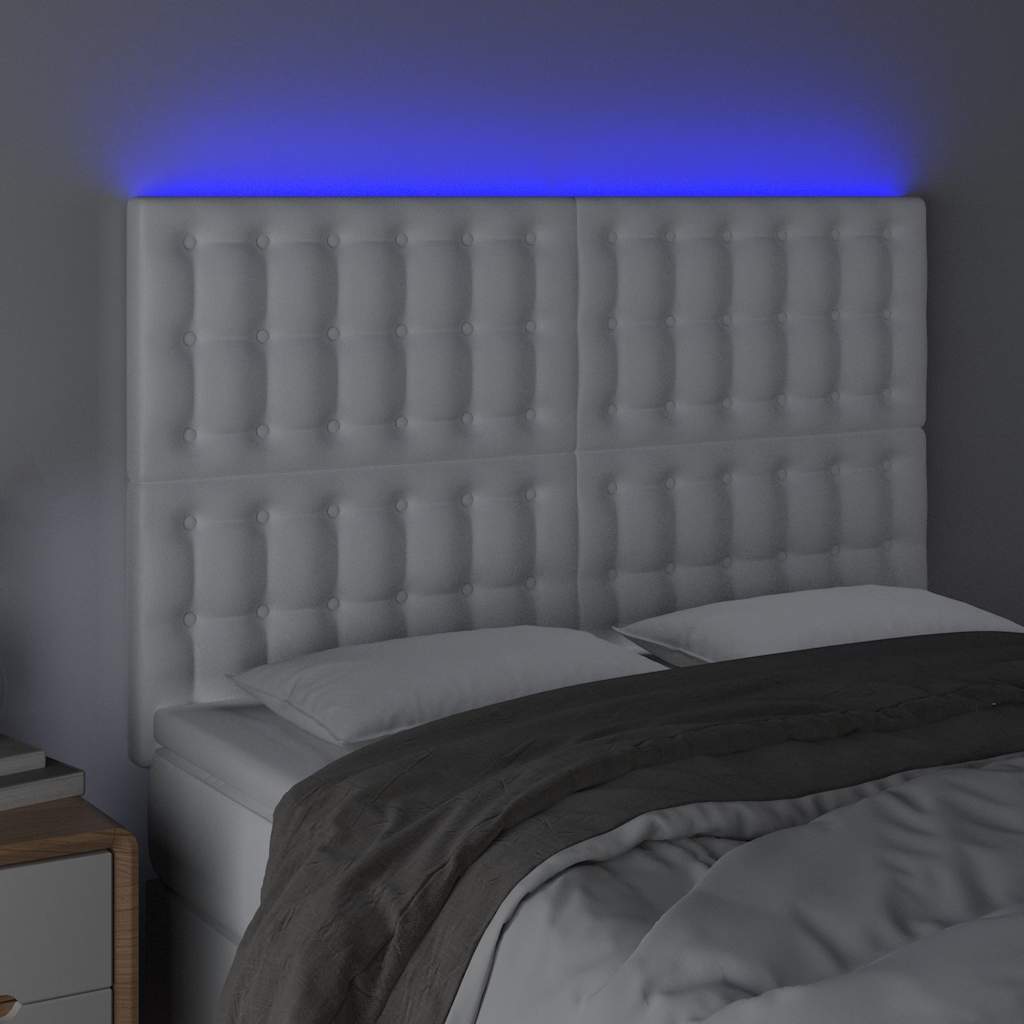 vidaXL LED Kopfteil Weiß 144x5x118/128 cm Kunstleder
