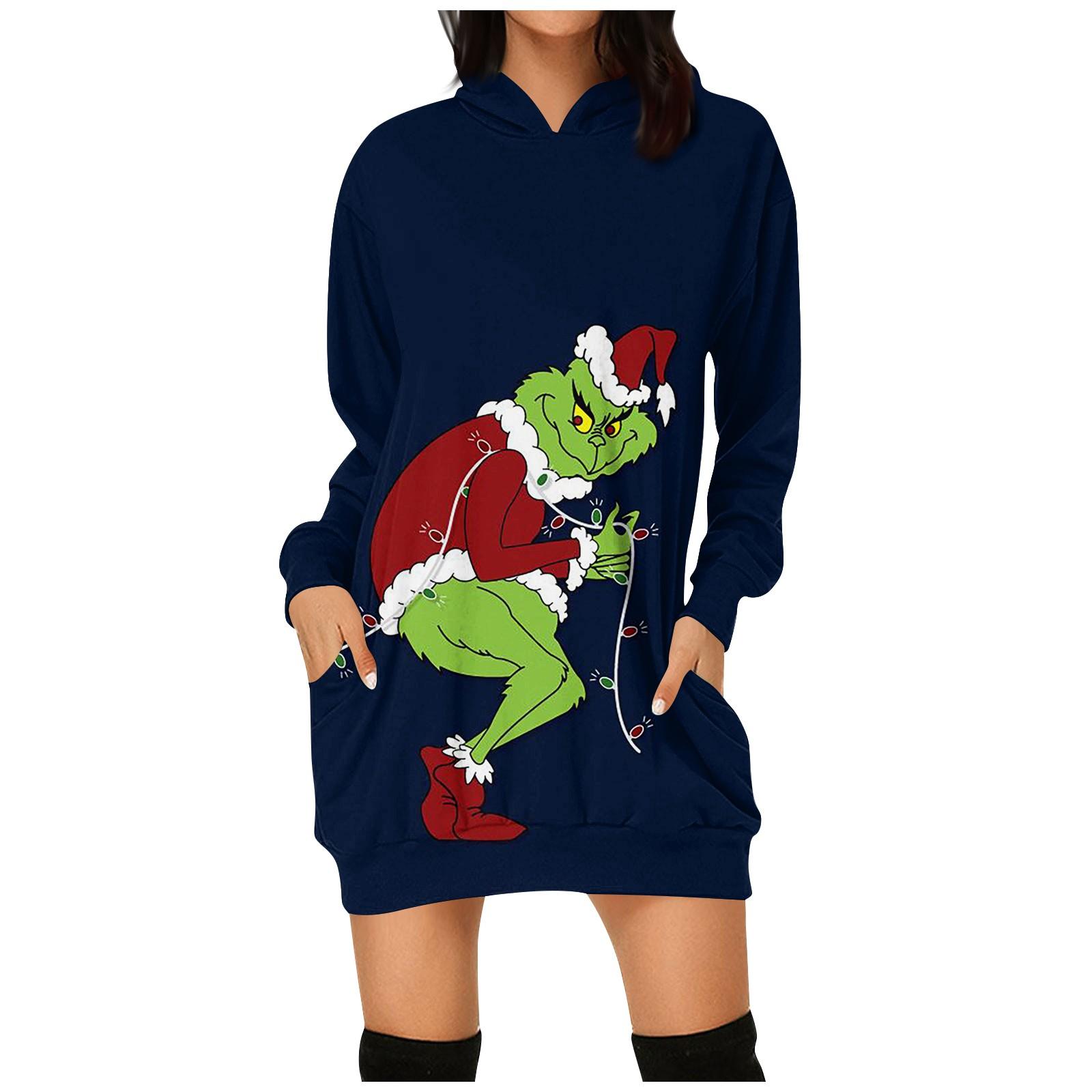 

Жіночі модні різдвяні толстовки з кишенями і довгими рукавами. Пуловери XXXL Темно-синій