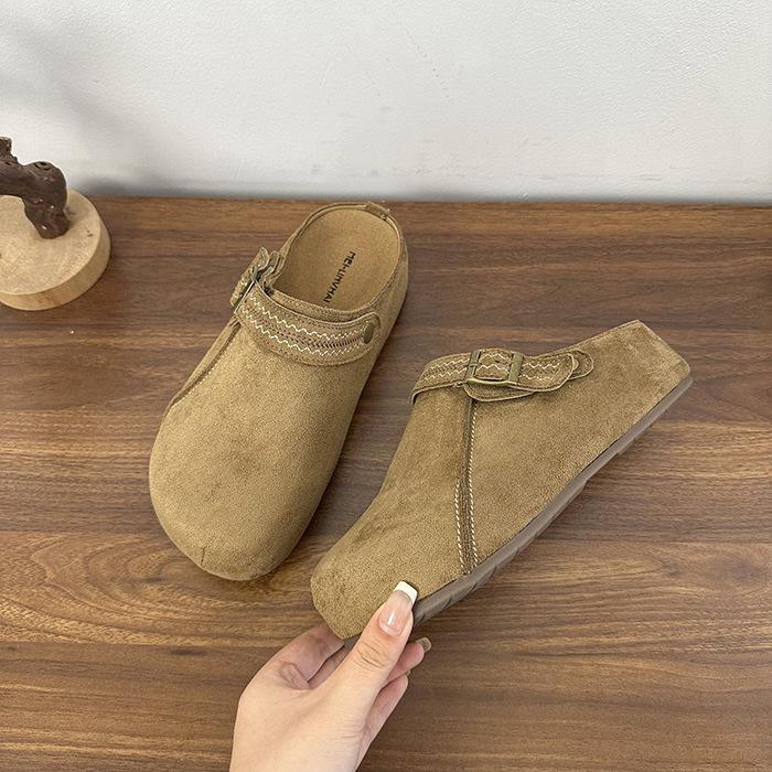 

Thick-soled Birkenstock Kangaroo Shoes 2025 Early Autumn New Retro Loose Leather Buckle Belt Lazy One Pedal Half Slippers 40