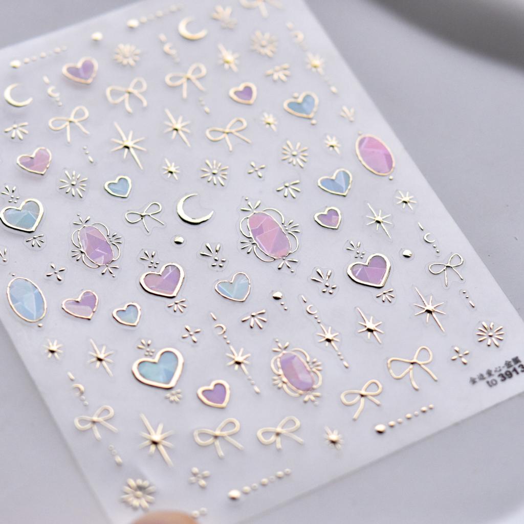 Totem Geometric Symbols Star Moon Nail Art Stickers 5D Gold-embossed Self Adhesive Nails Sticker Luxury Red Gemstone Nail Decals
