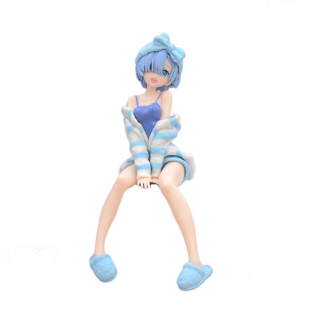 Anime Rem/Ram Figure Sitting pose  Instant Noodles Press Action Figure Swimsuit Model Desktop Ornaments Collection toy Gifts