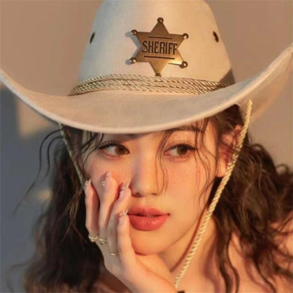 Retro Artificial Suede Beach Cowboy Hat Wide Brim Solid Color Sun Sunscreen Cap Sun Protection Breathable Party Cosplay Hat