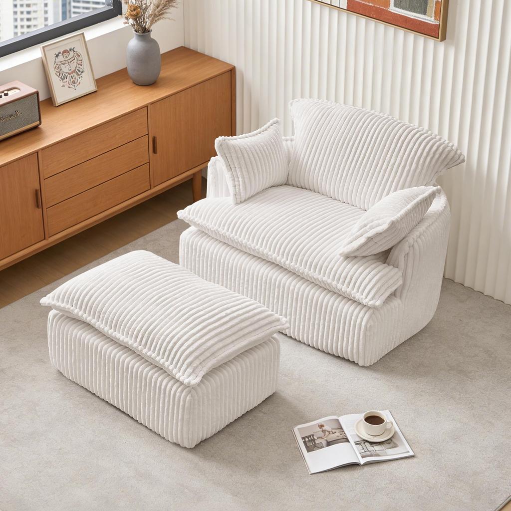 Soft single sofa with backrest and armrests, made of flannel and 30D high-resilience foam