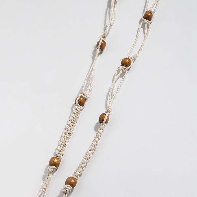 Bohemian Belt Ethnic Style Belt Woven Belt Wooden Beads Women's Thin Belt Leisure Vacation Style Waist Rope