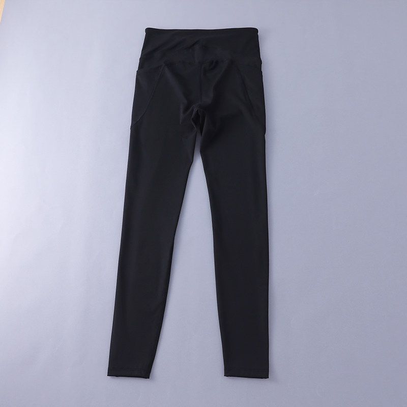 

High-Strength Sports Tights High Waist Belly Contracting Yoga Pants Women s Fashion Side Pocket Peach Hip Fitness Pants Autumn Pure Black S