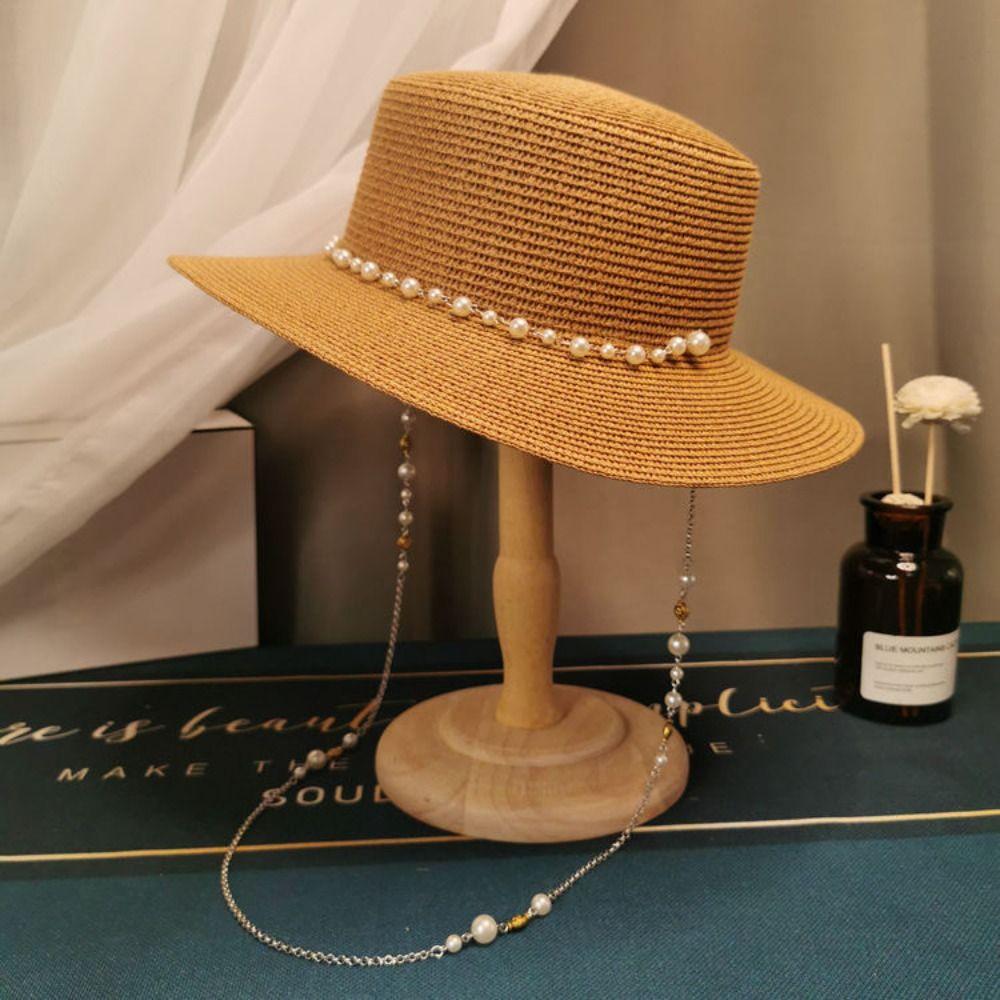 With Seashell Beaded Chain Straw Hat Sun Protection Sunshade Hat New Sunscreen Hat  Women Girls