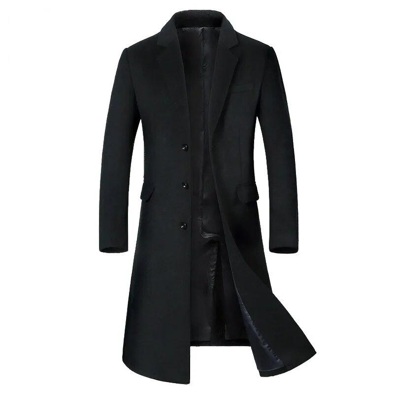 Cappotto da uomo Primavera Autunno Cappotto di lana da uomo Lungo Sopra il ginocchio Collo da abito