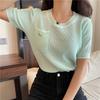 Fashion Girls Gentle Wind Temperament Round Neck Knitted Tops Women Casual Summer Essential Comfort and Style Slim Fit Pullovers Tees
