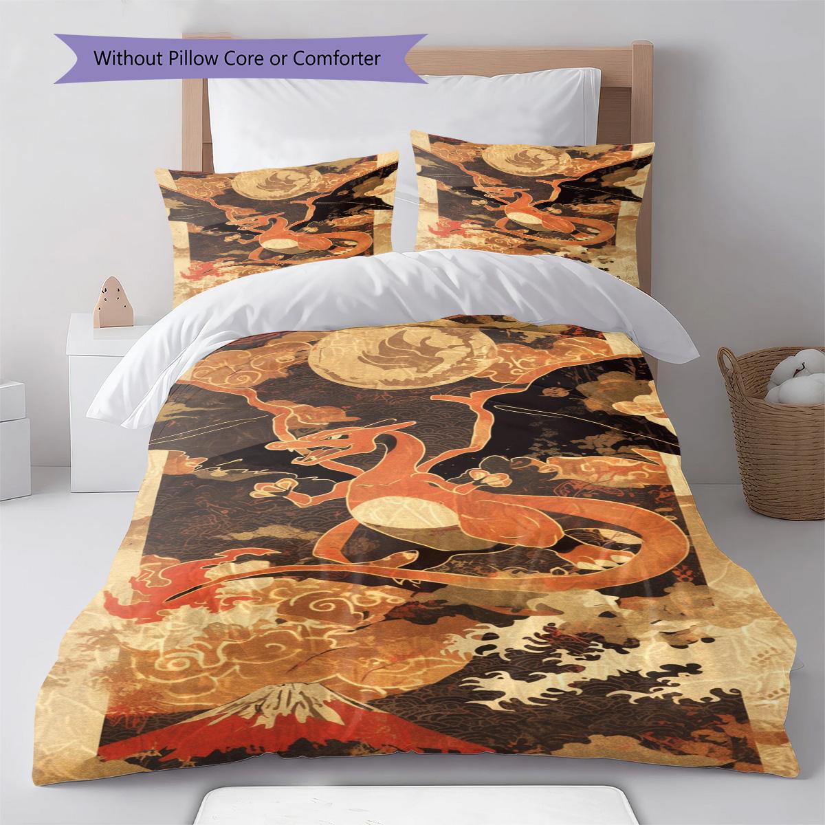 Pokémon Bedding Set Eevee Cute Pose Anime Duvet Cover Polyester Soft Bed Linen Bedroom Set -QJY 135x200cm