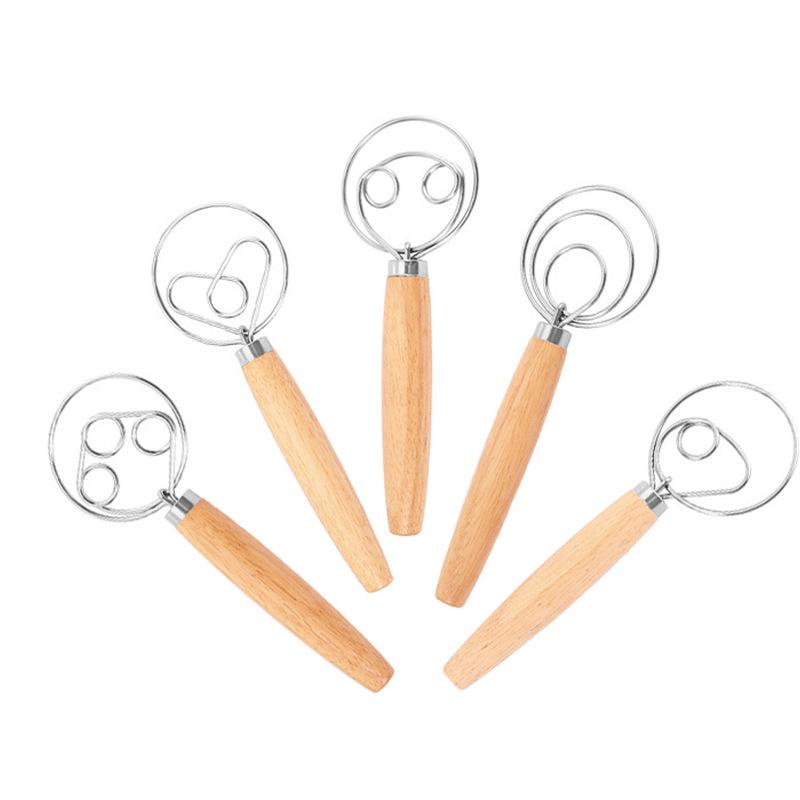 Stainless Steel Egg Beater & Dough Mixer with Wooden Handle