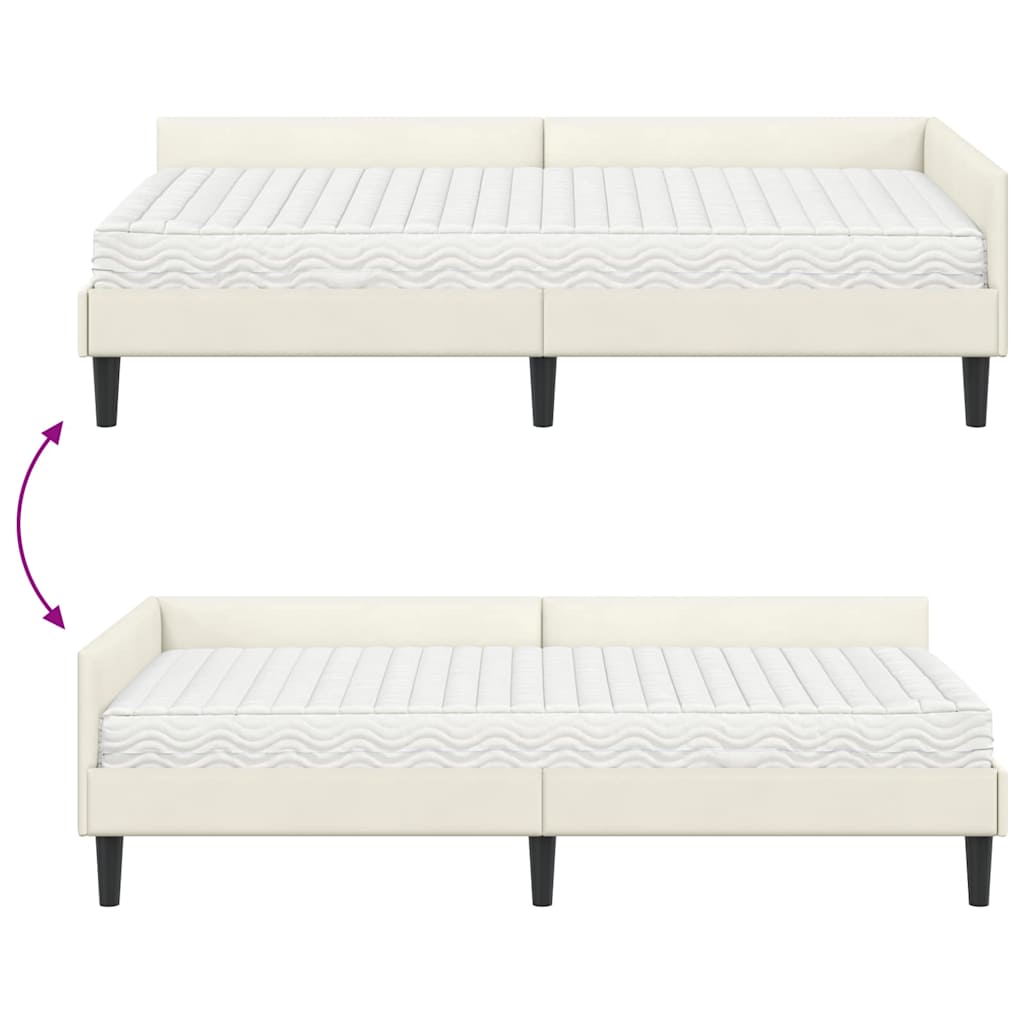 Corner Bed Frame with Mattress Other 2 Pcs Cream Velvet