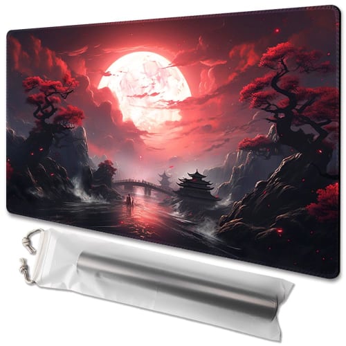 MTG Playmat Size 24 X 14 Inch, Free Storage Bag, Non-Slip Printed Backing, Perfect for Card Game Enthusiasts, TCG Playmat (No Zone, Blood Moon Secrets