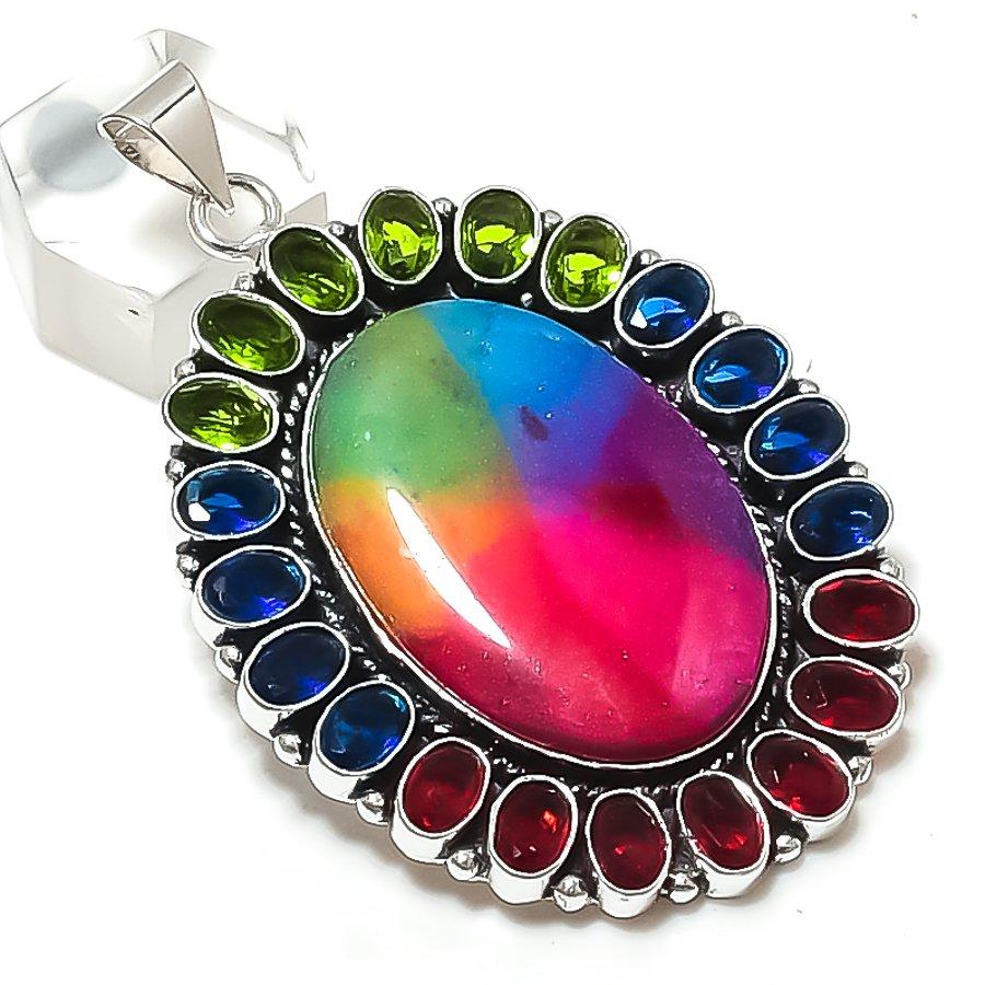 Natural Solar Quartz, Peridot 925 Sterling Silver Jewelry Pendant 2.76" ETC-13770