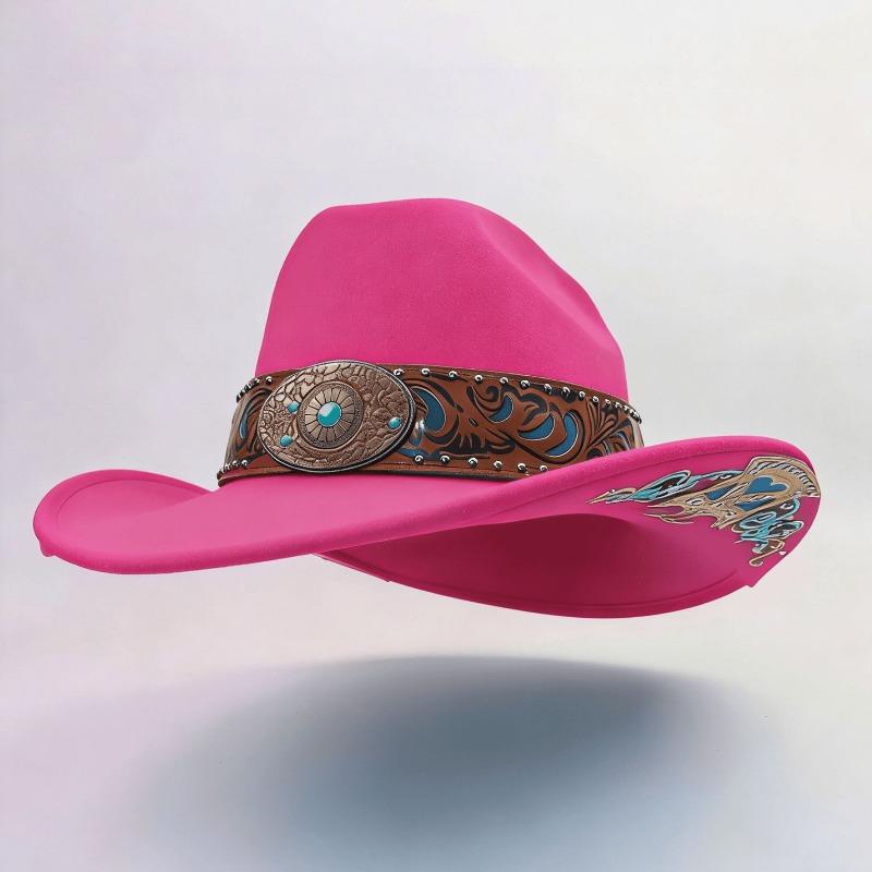 Creative One-word Top Curled Denim Top Hat Metal Bow Embroidery Pattern Stage Performance Party Hat