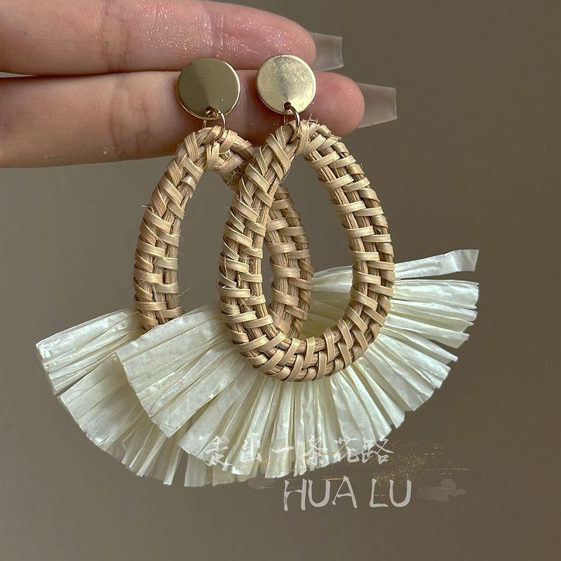 

Новые праздничные серьги ручной работы из лозы, плетеные из соломы лафита, популярные серьги-гвоздики в стиле бохо для женщин, для пляжа на берегу моря A1450 rattan Rafi straw earrings