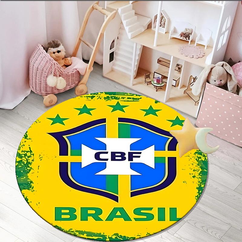 1PC round rug Brazilian Football Emblem Printed Round Area Rug ,Rug For Home Office, Round Chair Rug, Decorative Carpet Fan gifts Christmas gift