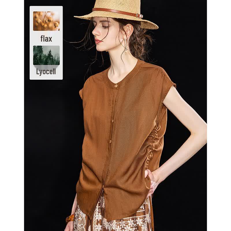 Wudao Tencel Linen Blend Pleated Sleeveless Top M