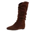 Inner heightening suede pleated stacking boots women's 2025 autumn and winter new pointed western cowboy boots lapel mid boots women