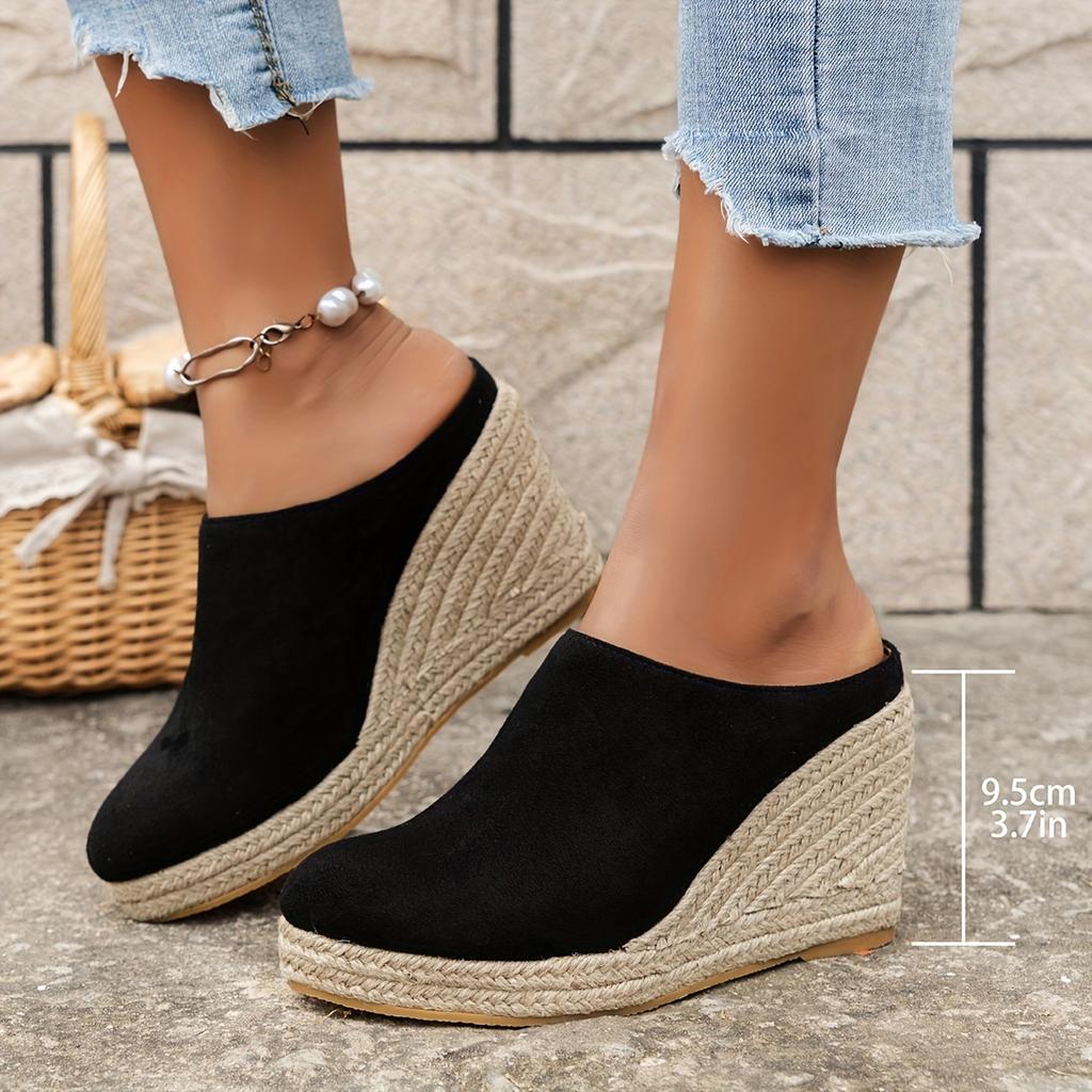 Comfortable Summer Espadrille Wedge Mules, Women's Fashion Casual Slip-On Half Sandals Shoes