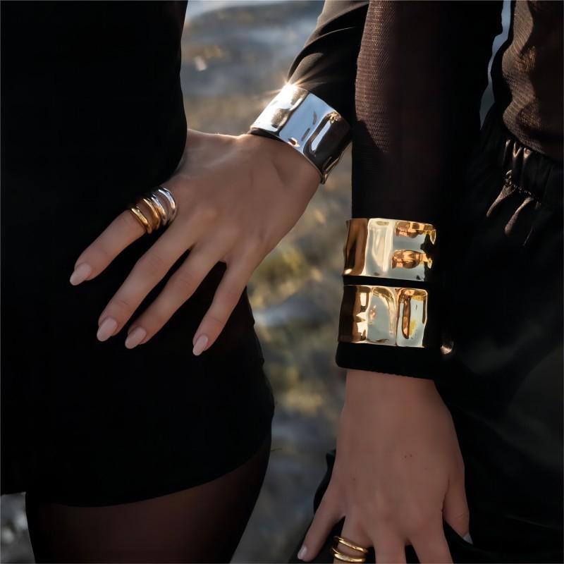 Punkowa Bransoletka Ze Stali Nierdzewnej w Złotym Kolorze Dla Kobiet Mężczyzn Nieregularna Szeroka Otwarta Mankaż Bransolety Imprezowa Biżuteria na Rękę Pulseras Bijoux