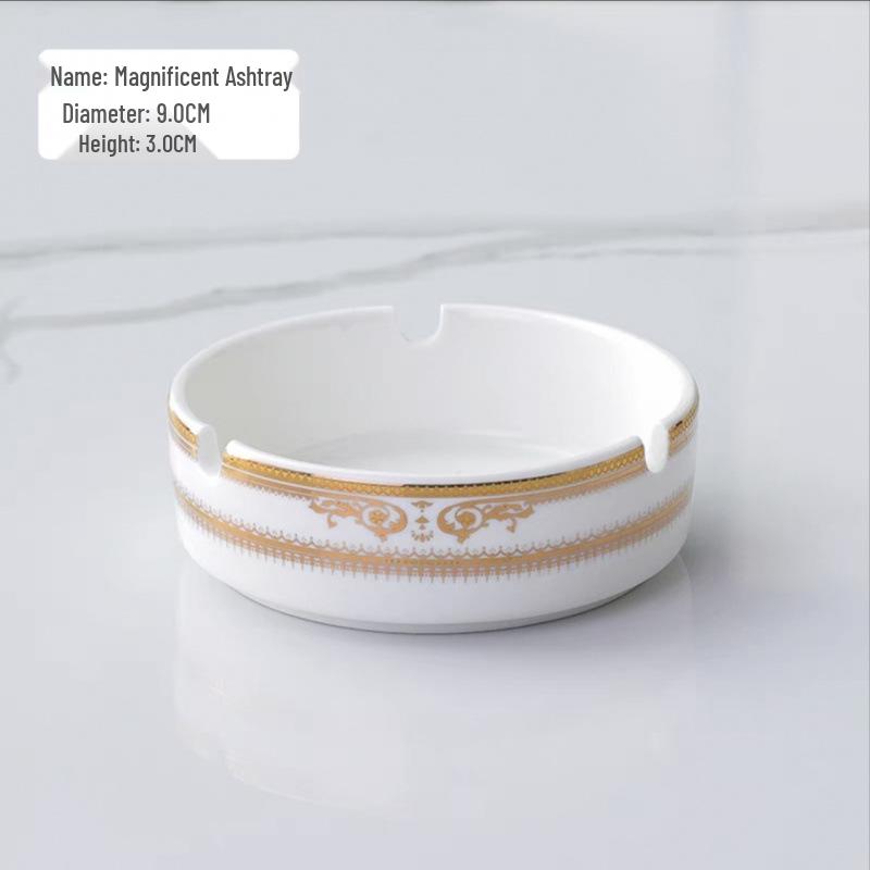 Elegant Ceramic Ashtray with Gold Trim for Hotels, Bars, Restaurants