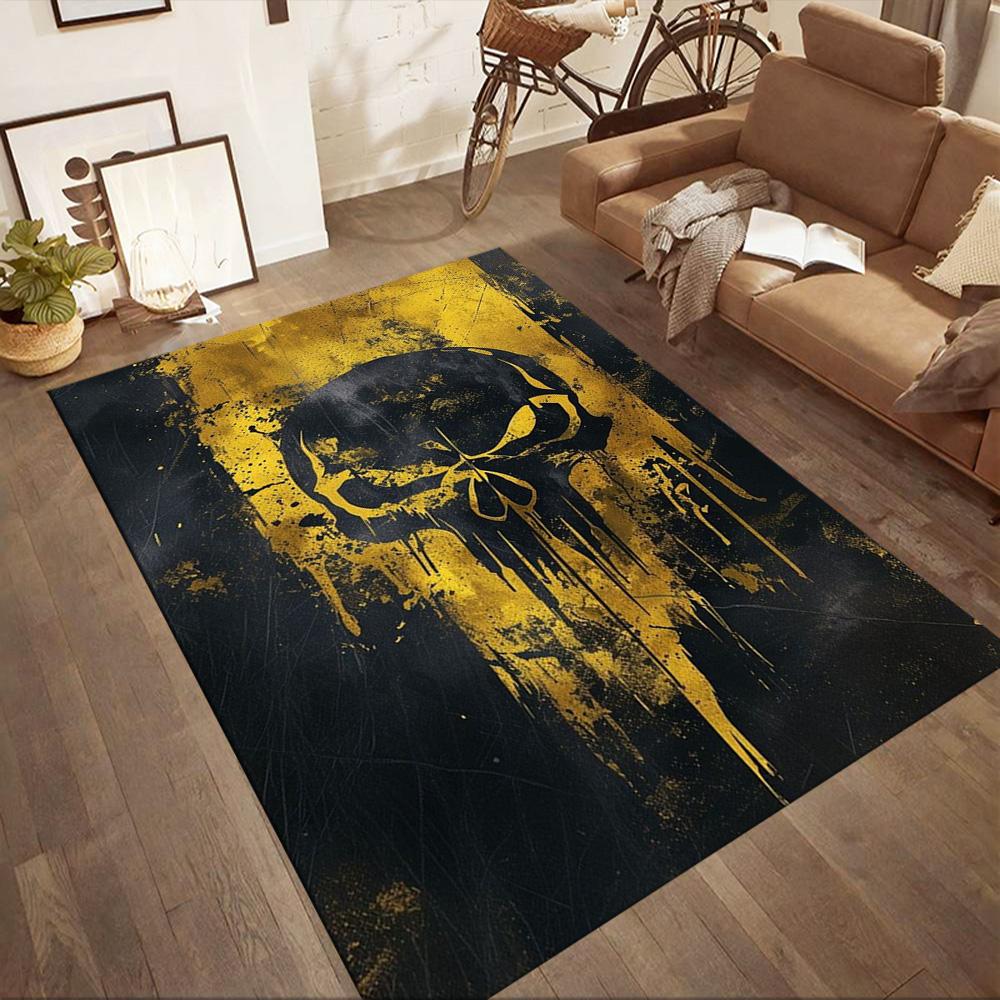 Golden Skull Artwork Floor Mats for Living Room, Bedroom and Room Decoration Are Suitable for Gifts.