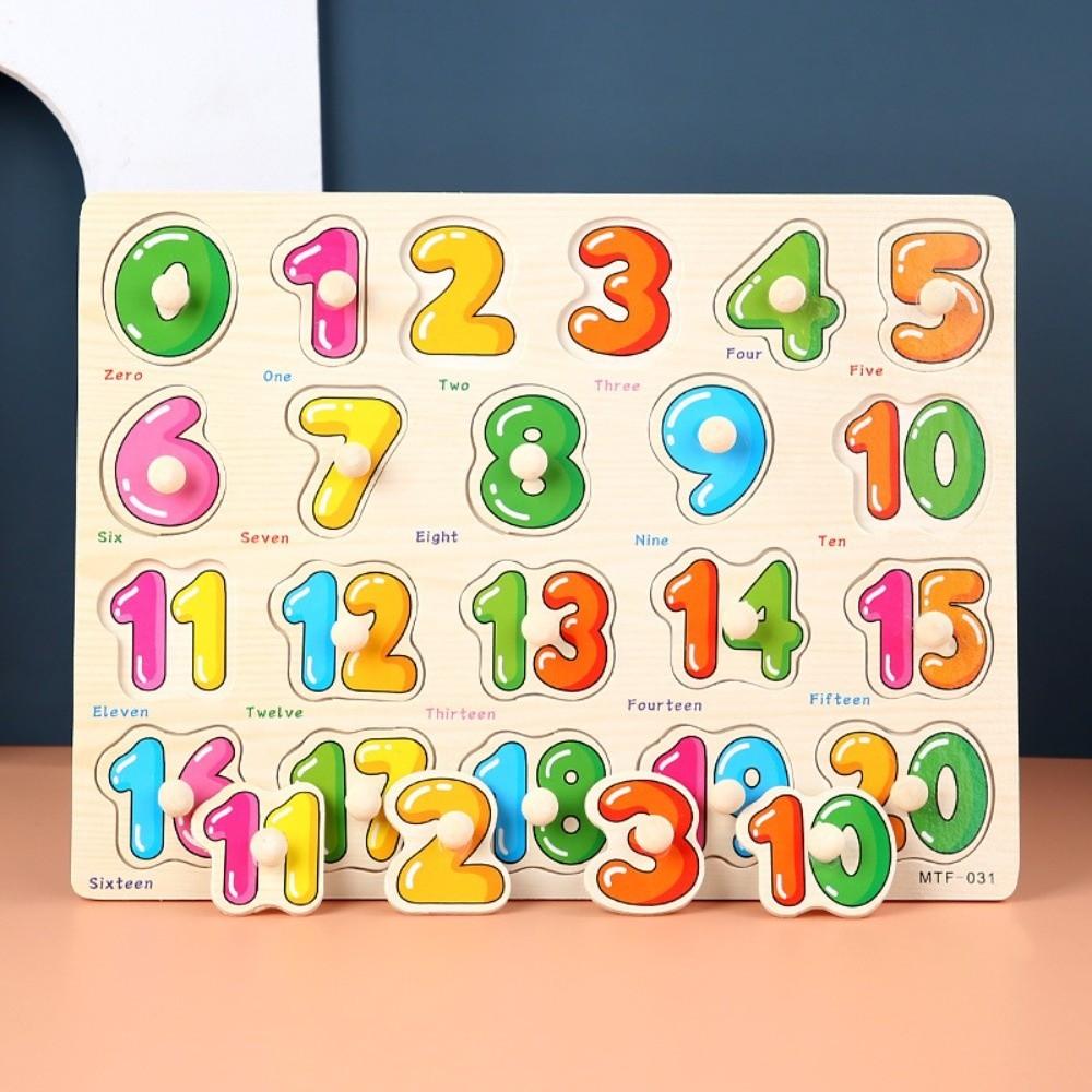 Cartoon Grasp Boards 3D Wooden Puzzle Animal Digit Grasp Boards Puzzle Sensory Play Alphabet Montessori Learning Children