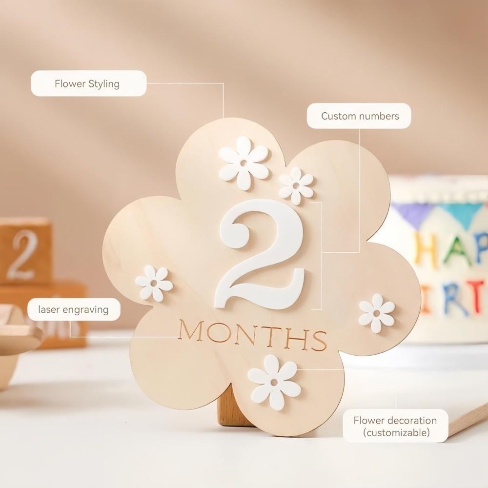 Wooden Newborn Growth Commemorative Card Infant Birth Month Recording Card  Photography Accessories