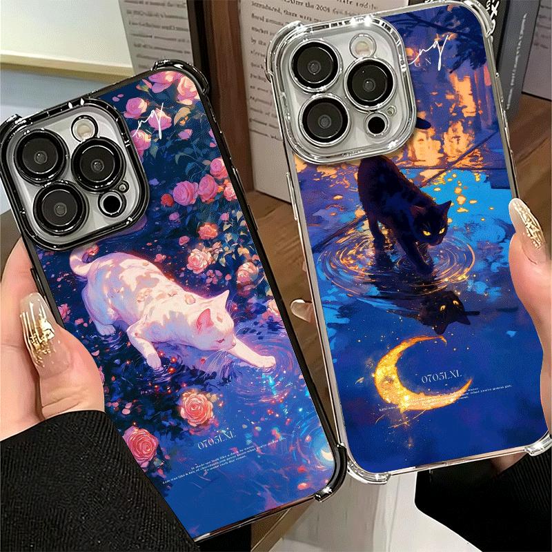 Night Moon Cat Dreamy Art Soft Phone Case For Xiaomi Poco X7 X8 Pro Max X6 X5 X3 F8 Ultra F7 M8 M7 M5S Redmi 15C 15A 15 14C 13C