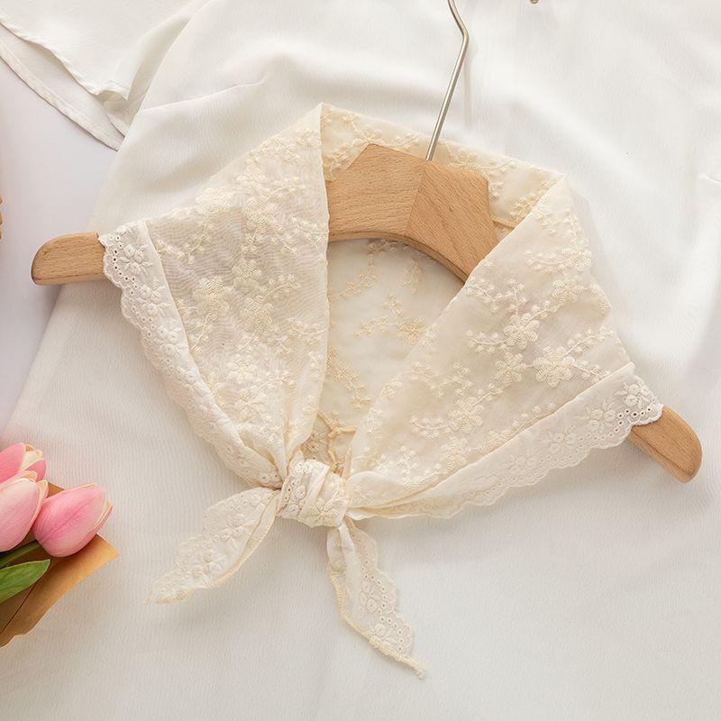 Summer Simple Cotton Triangle Scarf Women's Flower Embroidery Decoration Yellow Scarf Small Silk Scarf