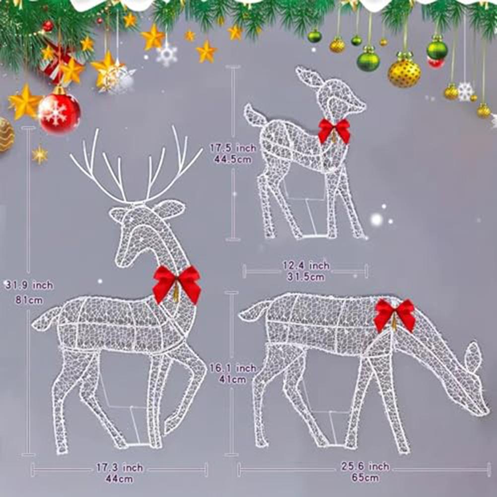 Christmas Reindeer Light Decoration Set of 3 for Yard Garden and For Home Outdoor Holiday Scene with Metal Frame and LED Lights