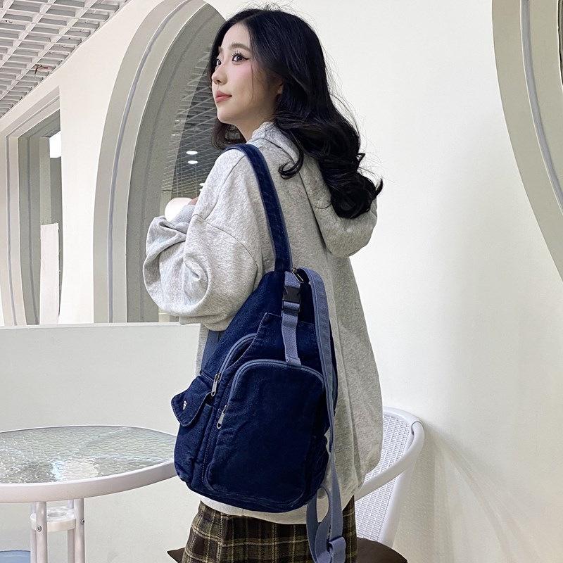 Versatile Women's Washed Denim Trendy Crossbody and Shoulder Chest Bag